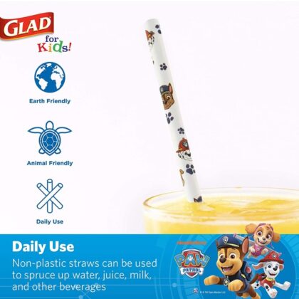 Glad for Kids Paw Patrol Paper Straws, 50 Count | Paper Straws with Fun Design for Kids | Biodegradable Paper Straws | Compostable Paper Straws, Standard