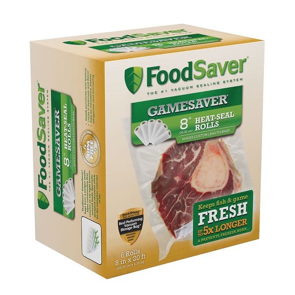 FoodSaver GameSaver 8″ x 20′ Vacuum Seal Long Roll with BPA-Free Multilayer Construction, 6 Pack