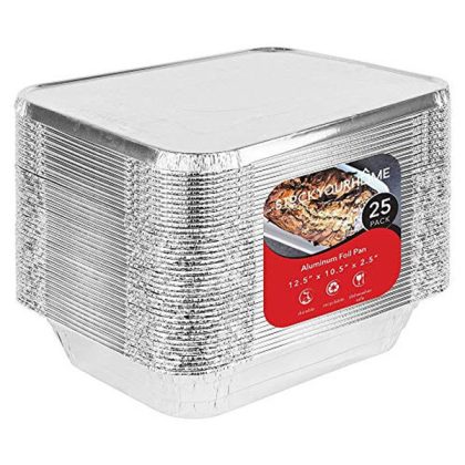 Foil Pans with Lids – 9×13 Aluminum Pans with Covers – 25 Foil Pans and 25 Foil Lids – Disposable Food Containers Great for Baking, Cooking, Heating, Storing, Prepping Food