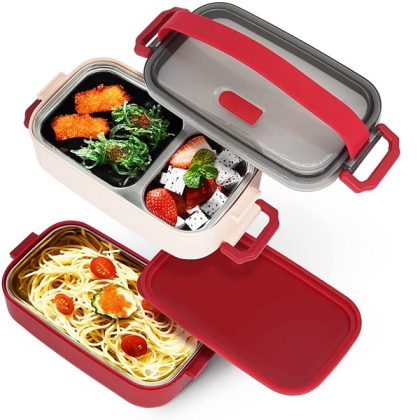 Double Layered Lunch Box Microwave Stainless Steel Bento Box Simple Style Soup Bowl For Kids Adult Camping Work School