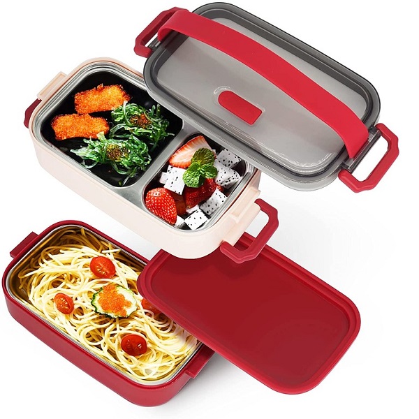 Double Layered Lunch Box Microwave Stainless Steel Bento Box Simple Style Soup Bowl For Kids Adult Camping Work School