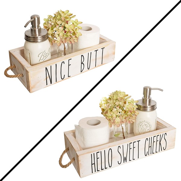 Nice Butt Bathroom Decor Box, 2 Sides with Funny Sayings – Funny Toilet Paper Holder Perfect for Farmhouse Bathroom Decor, Toilet Paper Storage, Rustic Bathroom Decor, Bathroom Signs (White)