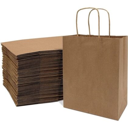 Kraft Paper Shopping Bags, 80% PCW Paper Bags With Handles, Gift Bags, Brown Bags Bulk 100 Pcs 16x6x12″-Vogue