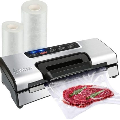 Potane Precision Vacuum Sealer Machine,Pro Food Sealer with Built-in Cutter and Bag Storage(Up to 20 Feet Length), Both Auto&Manual Options,2 Food Modes,Includes 2 Bag Rolls 11”x16’ and 8”x16’,Compact Design