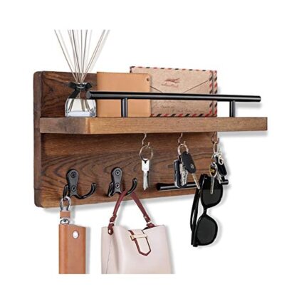 OurWarm Key Holder for Wall Decorative with 5 Key Hooks, Wall Mounted Key Hangers for Wall with Mail Key Rack, Wooden Mail Organizer with Shelf, Rustic Home Decor for Entryway Mudroom Hallway Office