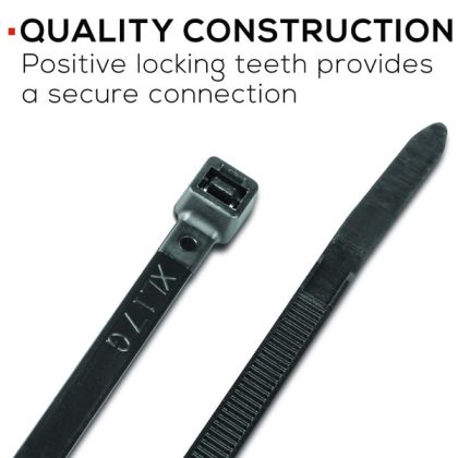 TR Industrial Multi-Purpose UV Resistant Black Cable Zip Ties, 8 inches, 100 Pack