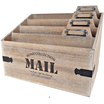 Mail Organizer Desktop Mail Holder – Wooden Desk Organizer, File Holder and Mail Sorter – 7 x 10.8 Inch Letter Sorter – Rustic Desk Organizers and Accessories, File Folder and Mail Tray