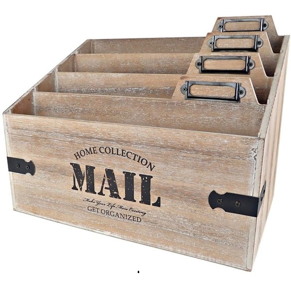 Mail Organizer Desktop Mail Holder – Wooden Desk Organizer, File Holder and Mail Sorter – 7 x 10.8 Inch Letter Sorter – Rustic Desk Organizers and Accessories, File Folder and Mail Tray