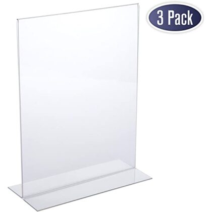 Acrylic Sign Holder 8.5 x 11 – Acrylic T Shape Table Top Display Stand, Double Sided, Bottom Load, Portrait Style Menu Ad Frame. Perfect for Restaurants, Promotions, Photo Frames, Classroom (6 Pack)