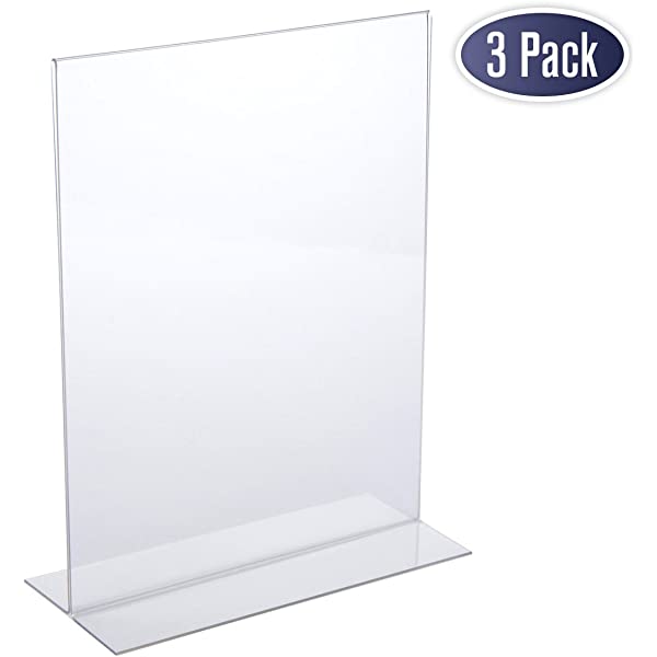 Acrylic Sign Holder 8.5 x 11 – Acrylic T Shape Table Top Display Stand, Double Sided, Bottom Load, Portrait Style Menu Ad Frame. Perfect for Restaurants, Promotions, Photo Frames, Classroom (6 Pack)