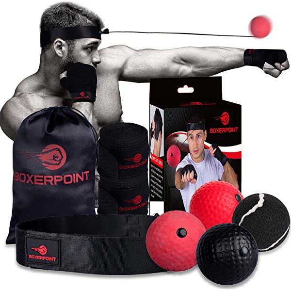 BOXERPOINT Boxing Reflex Ball for Adults and Kids – React Reflex Balls on String with Headband, Carry Bag and Hand Wraps – Improve Hand Eye Coordination, Punching Speed, Fight Reaction