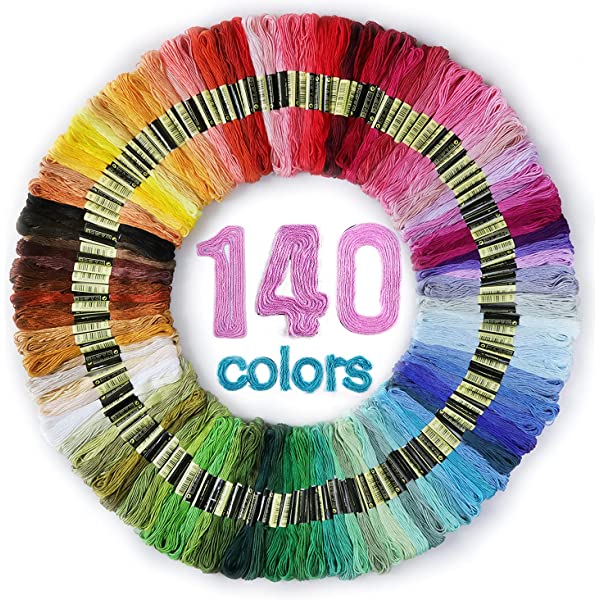 Premium Rainbow Color Embroidery Floss 140 Skeins Per Pack with Cotton for Cross Stitch Threads, Bracelet Yarn, Craft Floss, Aroic Embroidery Floss Set