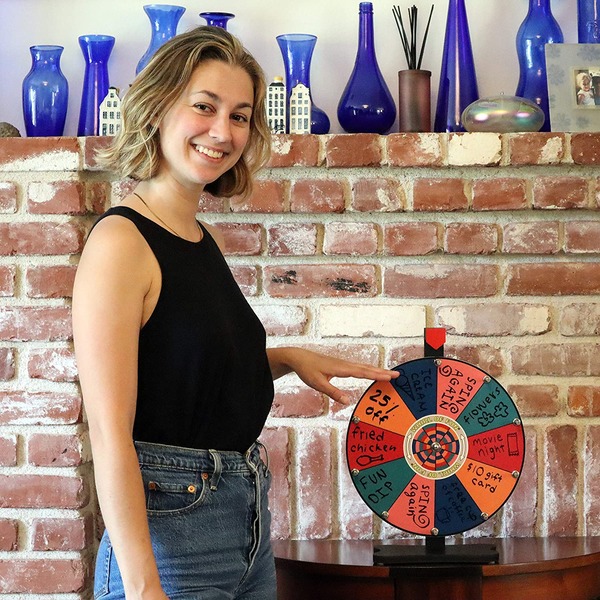 Whirl of Fun Spinning Prize Wheel 12 Inch-Tabletop with Stand, 10 Color Slots, Customise Erasable Whiteboard Surface, Tropical Colors, Portable, Tools Included