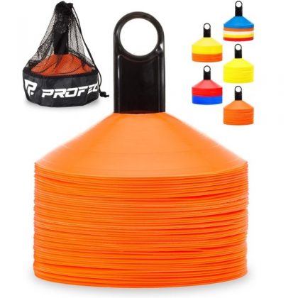 Pro Disc Cones (Set of 50) – Agility Soccer Cones with Carry Bag and Holder for Training, Football, Kids, Sports, Field Cone Markers – Includes Top 15 Drills Book