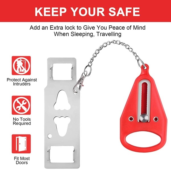 Portable Door Lock-2 Pack Solid Heavy Duty Door Extra Lock for Additional Privacy and Safety in Hotel, Apartment,and Prevent Unauthorised Entry in Travelling, AirBNB, Hotel, Home, Apartment and School