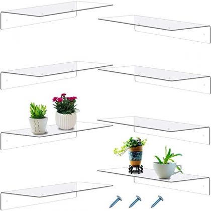 8 Pieces 14 Inch Acrylic Floating Shelf, Invisible Wall Mounted Display Organizer Ledge Book Shelf for Living Room, Office, Bedroom, Bathroom, Kitchen