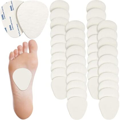 40 Pieces Metatarsal Felt Feet Pads Insert Pads Ball of Foot Cushion Pain Relief Forefoot Support Adhesive Foam Foot Cushion Pad for Men and Women 1/4 Inch Thick (White)