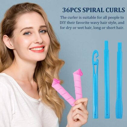 EEEKit 36 Pieces Hair Curlers Spiral Curls Styling Kit, No Heat Wave Hair Curlers, Heatless Hair Rollers with 2 Styling Hooks for Most Hairstyles (Mixed Color, 17.7 in)