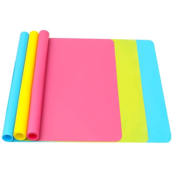 3 Pack A3 Silicone mat for Crafts, Resin Jewelry Casting Molds Mat (15.7in x 11.8in), Silicone Craft Mat (Blue/Yellow/Rosered)