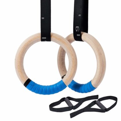 ZELUS Wooden Gymnastics Rings with 15ft Long Graduated Straps and Grip Tape | Olympic Gymnastic Ring Kit Home Workout Set | Suspension Training Fitness Equipment for Pull Ups Dips and More, 1500lb Cap