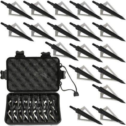 Aiskaer 18 Pack 125 Grain 3 Fixed Blade Hunting Broadheads Archery Arrow Hunting Points Metal Tips for Compound Bow and Crossbow