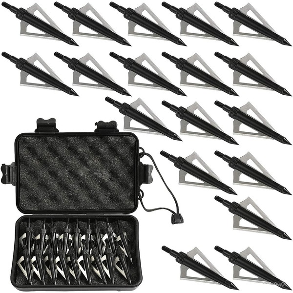 Aiskaer 18 Pack 125 Grain 3 Fixed Blade Hunting Broadheads Archery Arrow Hunting Points Metal Tips for Compound Bow and Crossbow
