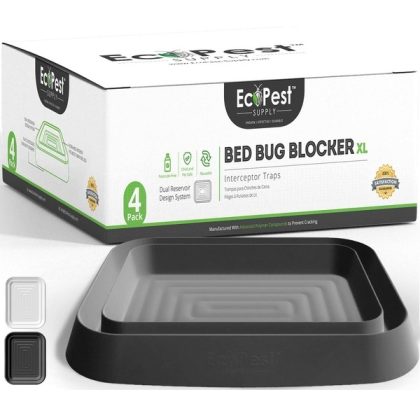 Bed Bug Interceptors – 4 Pack | Bed Bug Blocker (XL) Interceptor Traps (Black) | Extra Large Insect Trap, Monitor, and Detector for Bed Legs