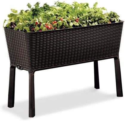 Keter Easy Grow 31.7 Gallon Raised Garden Bed with Self Watering Planter Box and Drainage Plug, Brown