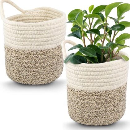 Hanging Woven Wall Basket – Small Hanging Basket for Farmhouse Wall Decor, Cotton Rope Baskets, Hanging Storage Baskets for Farmhouse Decor – Hanging Baskets for Organizing, Hanging Wall