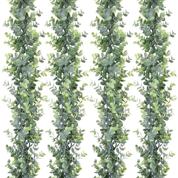 DearHouse 4 Pack Faux Eucalyptus Garland Plant, Artificial Vines Hanging Eucalyptus Leaves Greenery Garland for Wedding Backdrop Arch Wall Decor, 6 Feet/pcs UV Protected Indoor Outdoor