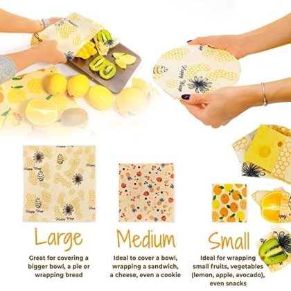 Beeswax Food Wraps Reusable Set – 9 Pcs Beeswax Wrap Sustainable Cover, Eco-Friendly Wax Wrap, Zero Waste Reusable Food Wraps, Plastic Free Bees Wrap Food Storage Bread Sandwich Wrapping (3S, 3M, 3L)