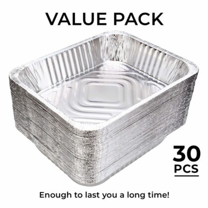 Aluminium Pans – Half-Size Disposable Foil Pans. Great for Baking, Cooking, Grilling, Serving & Lining Steam-Table Trays/Chafers. Pan Size – 12 1/2″ x 10 1/4″ x 2 1/2″