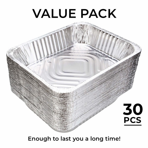 Aluminium Pans – Half-Size Disposable Foil Pans. Great for Baking, Cooking, Grilling, Serving & Lining Steam-Table Trays/Chafers. Pan Size – 12 1/2″ x 10 1/4″ x 2 1/2″