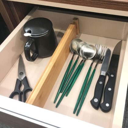 Adjustable Bamboo Drawer Dividers, Expandable Drawer Organizer (16.7-21.9 in) for Kitchen, Bedroom, Bathroom, Dresser and Office, 6-Pack